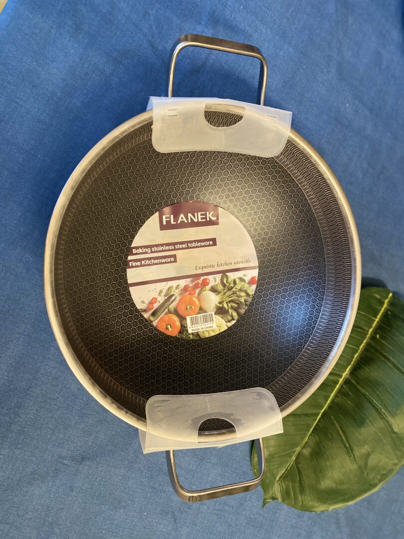 Honey comb stainless laser coated steel wok with double handle