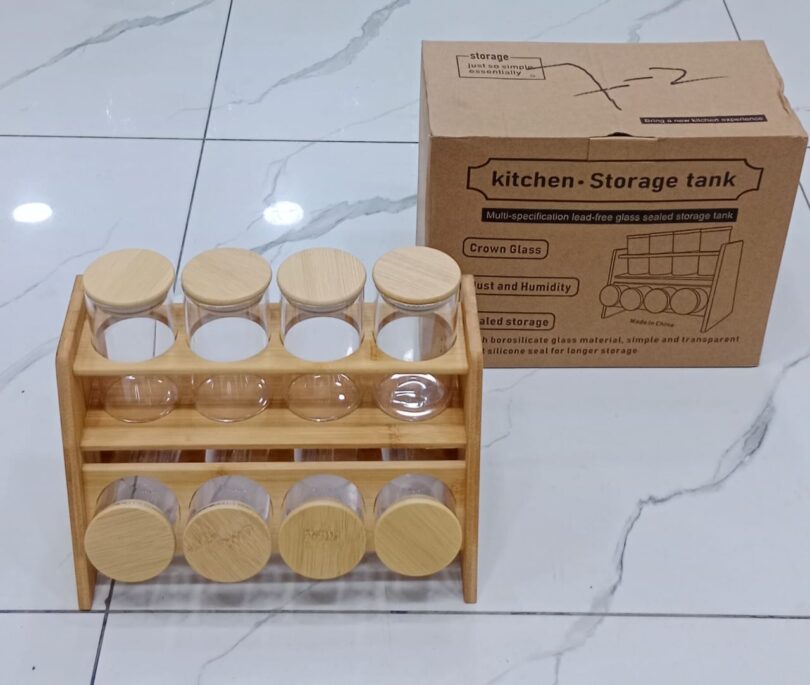 8 pc glass jars spice organizer with bamboo stand - Image 3