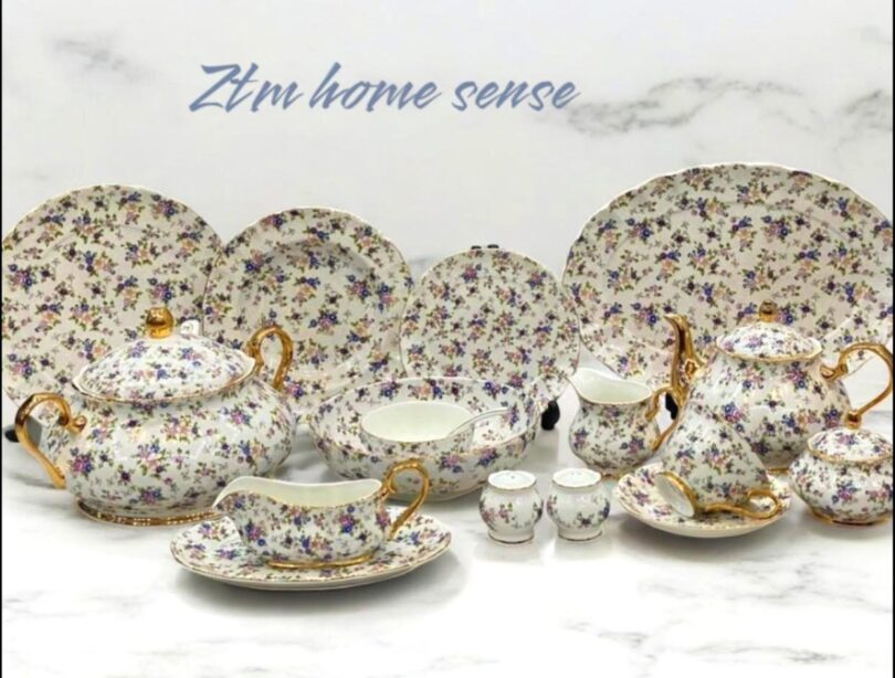 Secret garden love - 75 Peices dinner set with golden handles
