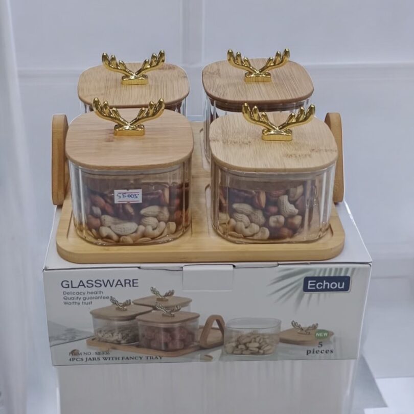Multipurpose glass jars set with bamboo tray