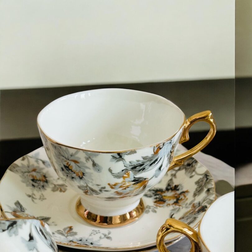 elegant grey tea cups with matching saucers - Image 2