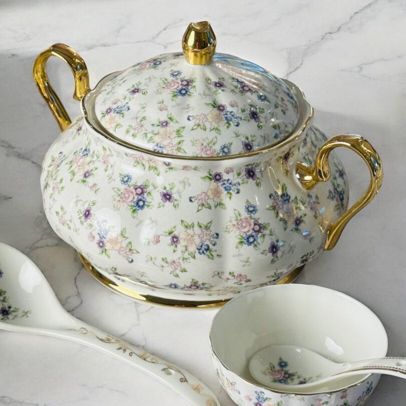 Secret garden love - 75 Peices dinner set with golden handles - Image 3