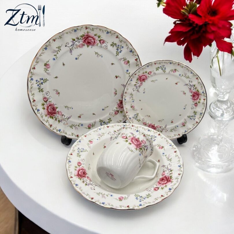 Elegant pink floral breakfast set