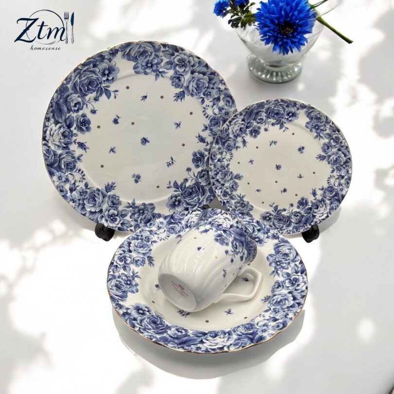 Elegant blue garden breakfast set