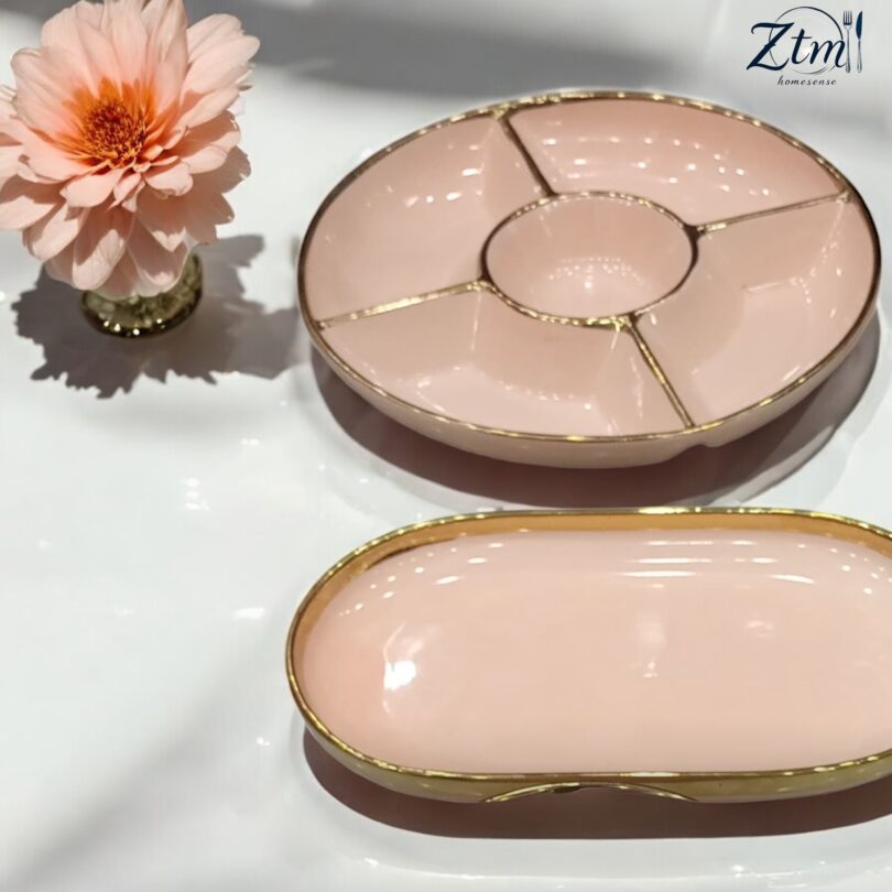 35 PCs urban pastel peach golden edge breakfast set - Image 4