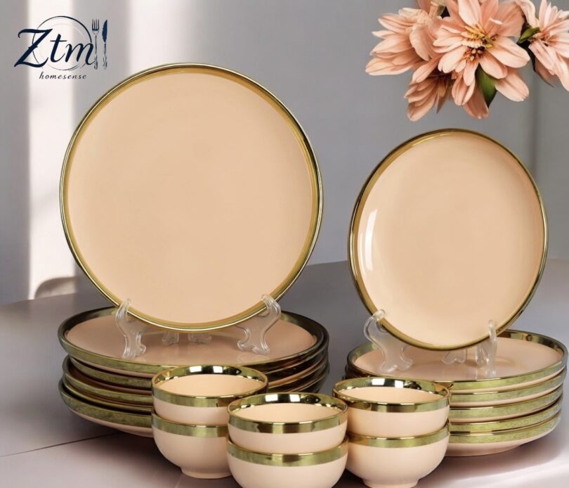 35 PCs urban pastel peach golden edge breakfast set - Image 6