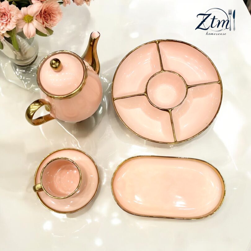 35 PCs urban pastel peach golden edge breakfast set - Image 8
