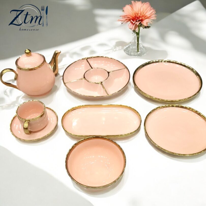 35 PCs urban pastel peach golden edge breakfast set